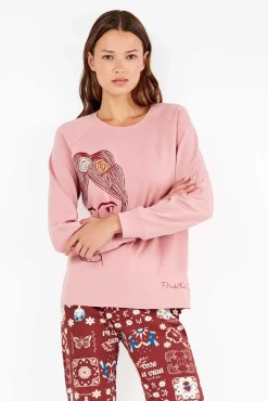 Gisela Pijamas-Conjunto de pijama malha Frida Kahlo rosa