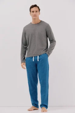 Cortefiel Pijamas-Conjunto de pijama malha e tecido Cinzento