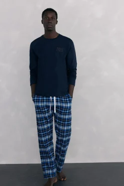 Pedro del Hierro Pijamas-Conjunto de pijama malha e tecido Azul