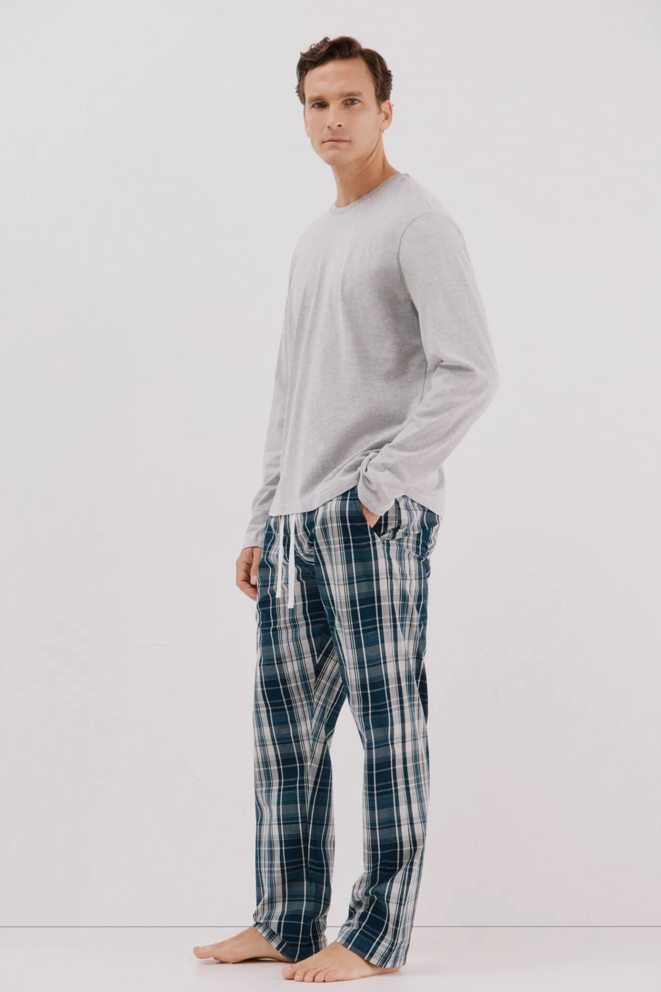 Cortefiel Pijamas-Conjunto de pijama malha e tecido Cinzento