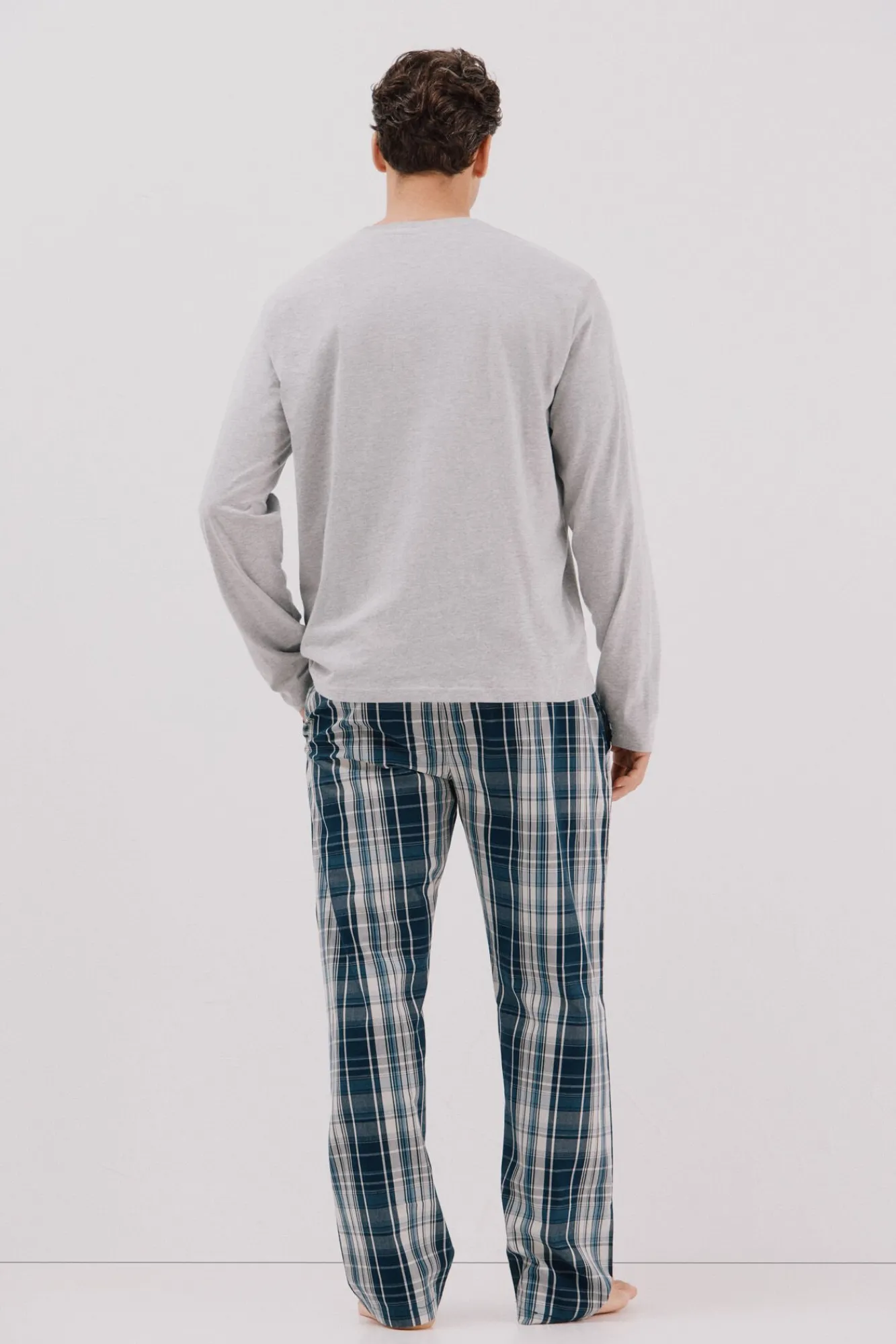 Cortefiel Pijamas-Conjunto de pijama malha e tecido Cinzento