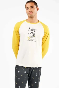 Gisela Pijamas-Conjunto de pijama masculino Snoopy em malha malha bege