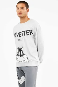 Gisela Pijamas-Conjunto de pijama masculino Sylvester em malha malha cinzento