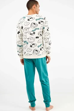 Gisela Pijamas-Conjunto de pijama masculino Snoopy em malha malha branco