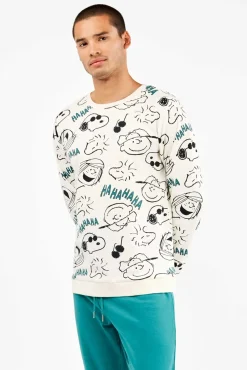 Gisela Pijamas-Conjunto de pijama masculino Snoopy em malha malha branco