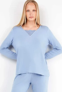 Gisela Pijamas-Conjunto de pijama monocromático azul