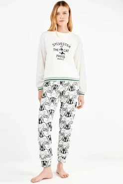 Gisela Pijamas-Conjunto de pijama Sylvester em malha interlock bege