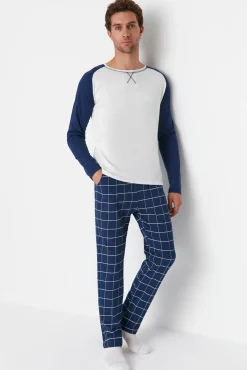 Trendyol Pijamas-Conjunto de pijama xadrez regular fit marinho azul