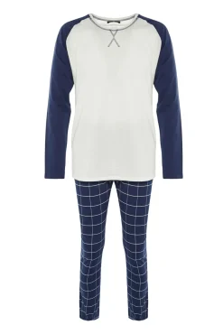 Trendyol Pijamas-Conjunto de pijama xadrez regular fit marinho azul