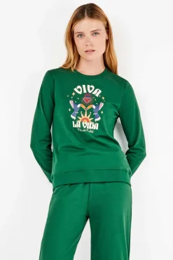 Gisela Pijamas-Conjunto de sweatshirt e calça Frida Kahlo verde