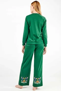 Gisela Pijamas-Conjunto de sweatshirt e calça Frida Kahlo verde