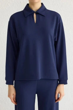 Trendyol Pijamas-Conjunto de top e calça gola polo azul