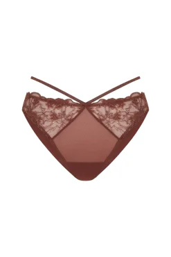 Women'secret Roupa Interior-Cueca brasileira de renda lurex marrom cru