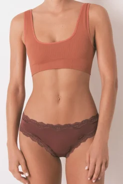 Women'secret Roupa Interior-Cueca brasileira em microfibra marrom brilhante estampado