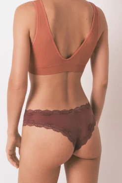 Women'secret Roupa Interior-Cueca brasileira em microfibra marrom brilhante estampado