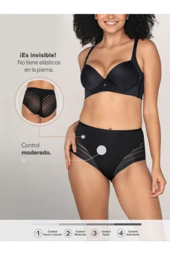 Leonisa Roupa Interior-Cueca cinta clássica com controle moderado da barriga e faixas de tule preto