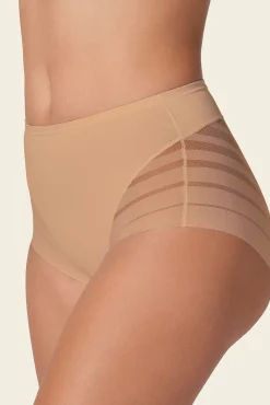 Leonisa Roupa Interior-Cueca cinta clássica com controle moderado da barriga e faixas de tule bege
