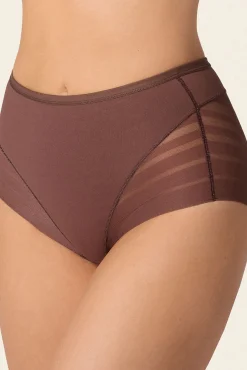 Leonisa Roupa Interior-Cueca cinta clássica com controle moderado da barriga e faixas de tule castanho