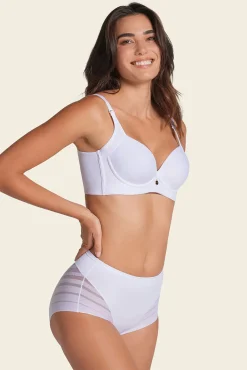 Leonisa Roupa Interior-Cueca cinta clássica com controle moderado da barriga e faixas de tule branco