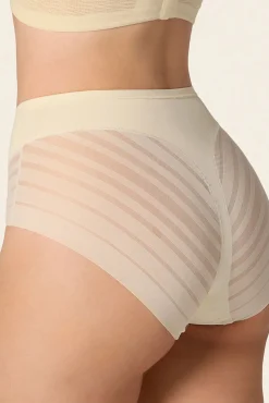 Leonisa Roupa Interior-Cueca cinta clássica com controle moderado da barriga e faixas de tule bege