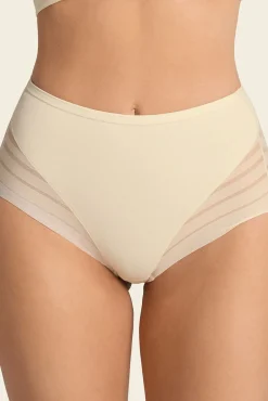 Leonisa Roupa Interior-Cueca cinta clássica com controle moderado da barriga e faixas de tule bege