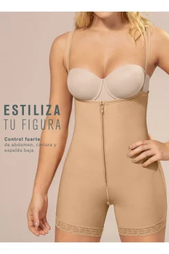 Leonisa Roupa Interior-Cueca de calções de controle forte que levanta os glúteos bege