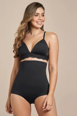 Leonisa Roupa Interior-Cuequinha cinta de cintura alta com controle moderado no abdômen e costas preto