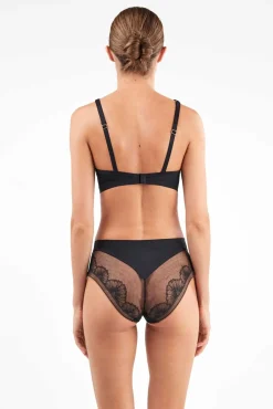 Gisela Roupa Interior-Cuequinha de renda floral de cintura renda preto