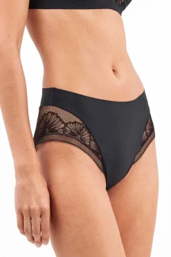Gisela Roupa Interior-Cuequinha de renda floral de cintura renda preto