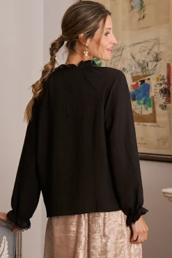 Polín Et Moi Blusas-Detalhes da camisa Elisa Preto