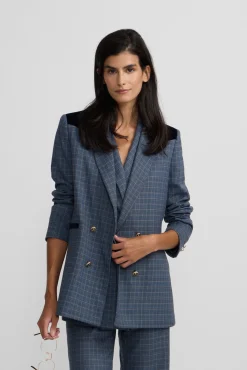 Silbon Blazers|Sobretudos-Detalhes xadrez de veludo americano Azul