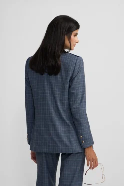 Silbon Blazers|Sobretudos-Detalhes xadrez de veludo americano Azul