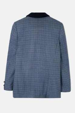 Silbon Blazers|Sobretudos-Detalhes xadrez de veludo americano Azul