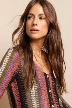 Slowlove T-Shirts|Blusas-Estrutura dos botões superiores com riscas Multicolorido