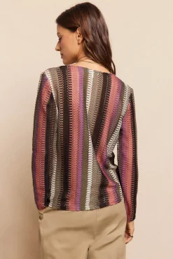 Slowlove T-Shirts|Blusas-Estrutura dos botões superiores com riscas Multicolorido