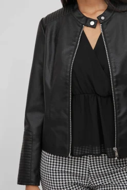 Vila Sobretudos-Faux leather biker jacket Preto