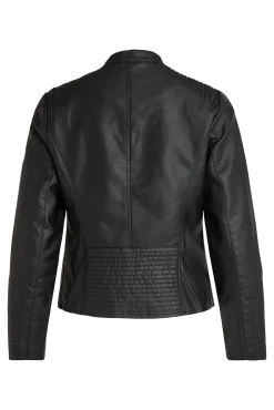 Vila Sobretudos-Faux leather biker jacket Preto