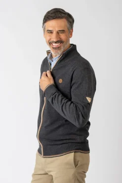 Privata Camisolas-Fecho-Éclair básico com gola e zíper Cinzento