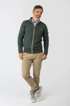 Privata Camisolas-Fecho-Éclair básico com gola e zíper Verde