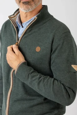 Privata Camisolas-Fecho-Éclair básico com gola e zíper Verde