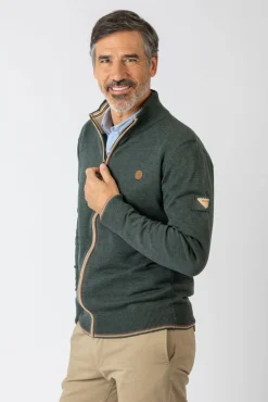 Privata Camisolas-Fecho-Éclair básico com gola e zíper Verde