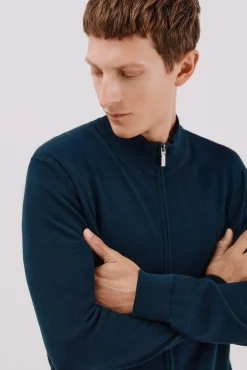 Cortefiel Camisolas-Fecho-éclair de malha fina de algodão com malha Azul