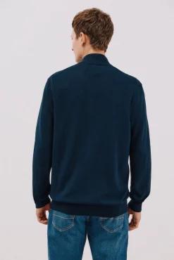 Cortefiel Camisolas-Fecho-éclair de malha fina de algodão com malha Azul