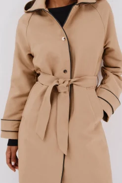 Cortefiel Gabardines|Casacos-Gabardina acetinada capuz desmontável Tostado