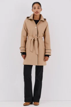 Cortefiel Gabardines|Casacos-Gabardina acetinada capuz desmontável Tostado