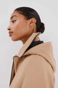 Cortefiel Gabardines|Casacos-Gabardina acetinada capuz desmontável Tostado