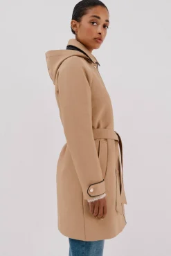 Cortefiel Gabardines|Casacos-Gabardina acetinada capuz desmontável Castanho