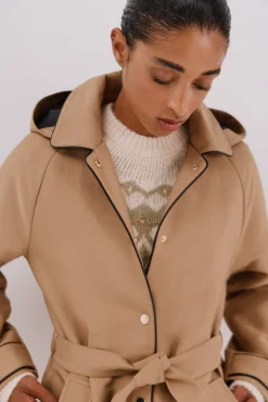 Cortefiel Gabardines|Casacos-Gabardina acetinada capuz desmontável Castanho