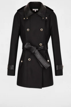 Morgan Gabardines|Sobretudos-Gabardina com couro sintético Preto