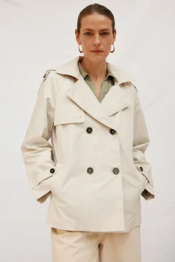 Cortefiel Gabardines|Casacos-Gabardina curta com véu Castanho